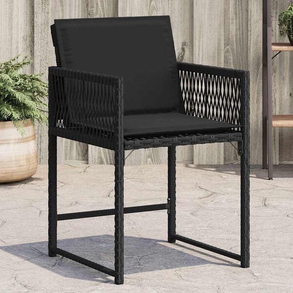 vidaXL Chaises de jardin lot de 4 avec coussins noir r&eacute;sine tress&eacute;e