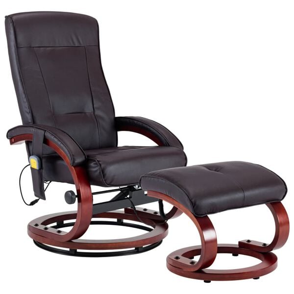 vidaXL Fauteuil de massage inclinable et repose-pied marron similicuir