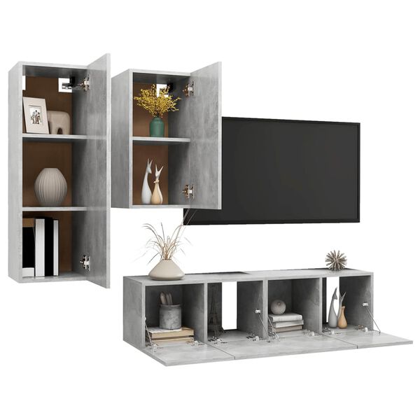 vidaXL Ensemble de meubles TV 4 pcs Gris béton Bois d'ingénierie