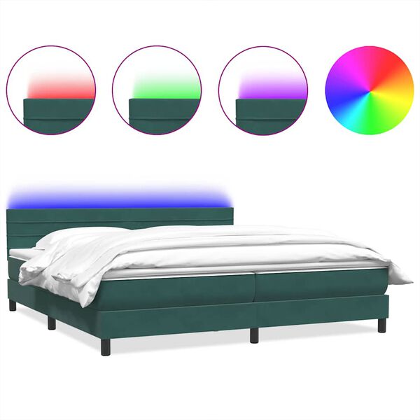 vidaXL Sommier &agrave; lattes de lit et matelas et LED vert fonc&eacute; 180x220cm velours