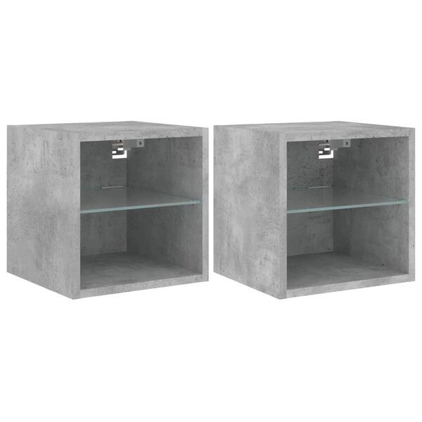 vidaXL Meubles TV muraux et lumi&egrave;res LED 2pcs gris b&eacute;ton 30x28,5x30 cm