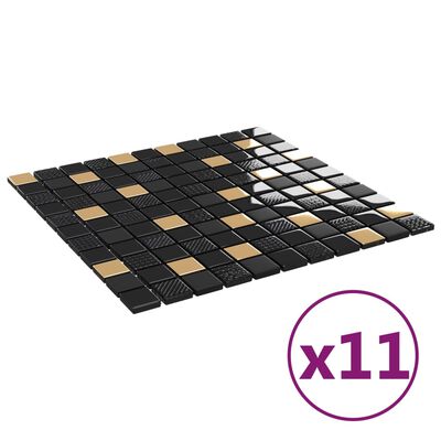 vidaXL Carreaux mosaïque 11 pcs Noir et doré 30x30 cm Verre