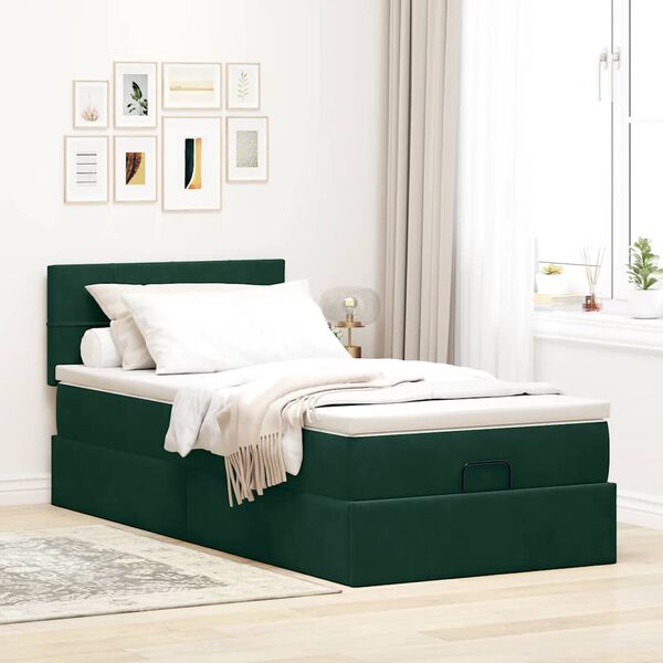 vidaXL Cadre de lit ottoman avec matelas vert fonc&eacute; 80x200 cm velours