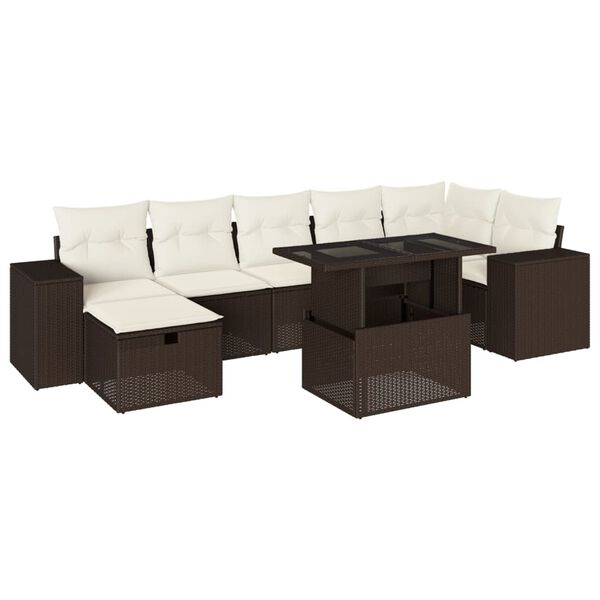 vidaXL Salon de jardin 8 pcs avec coussins marron r&eacute;sine tress&eacute;e