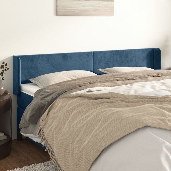 vidaXL Tête de lit avec oreilles Bleu foncé 203x16x78/88 cm Velours