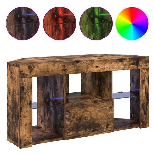 vidaXL Meuble TV LED d'Angle Montage mural Ch&ecirc;ne fum&eacute; 100 x 40 x 50 cm