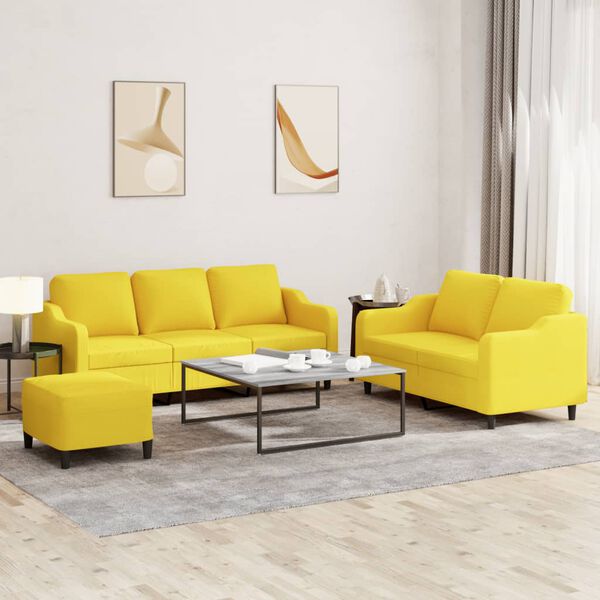 vidaXL Ensemble de canap&eacute;s 3 pcs avec coussins Jaune clair Tissu