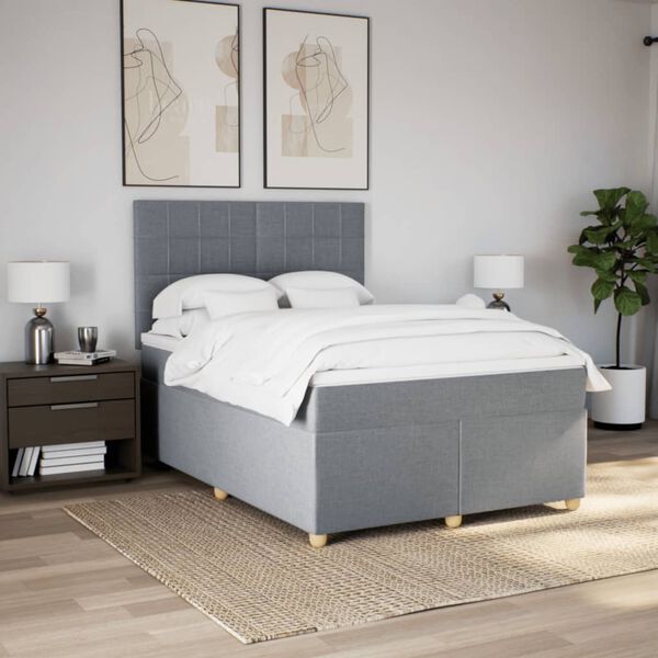 vidaXL Sommier &agrave; lattes de lit avec matelas Gris clair 140x200cm Tissu
