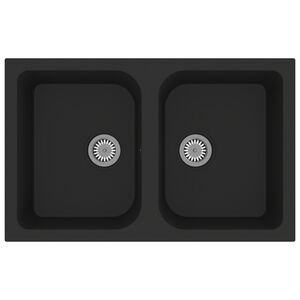 vidaXL &Eacute;vier de cuisine Noir 76 x 48 x 30 cm Quartz et r&eacute;sine