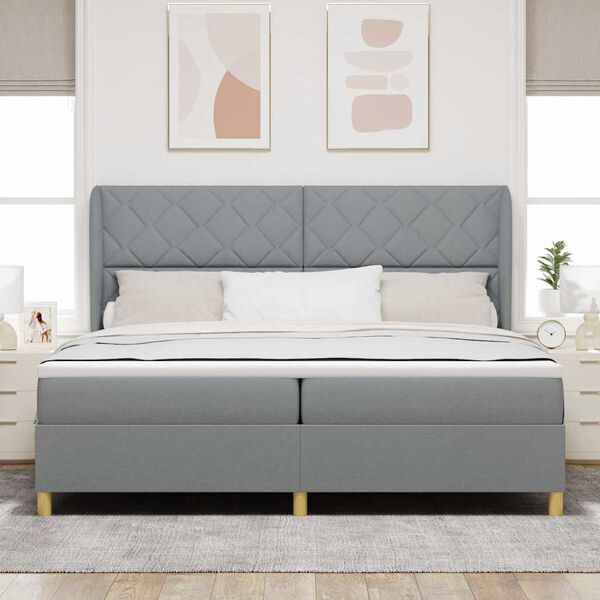 vidaXL Lit &agrave; ressorts avec matelas Gris clair 200 x 200 cm tissu