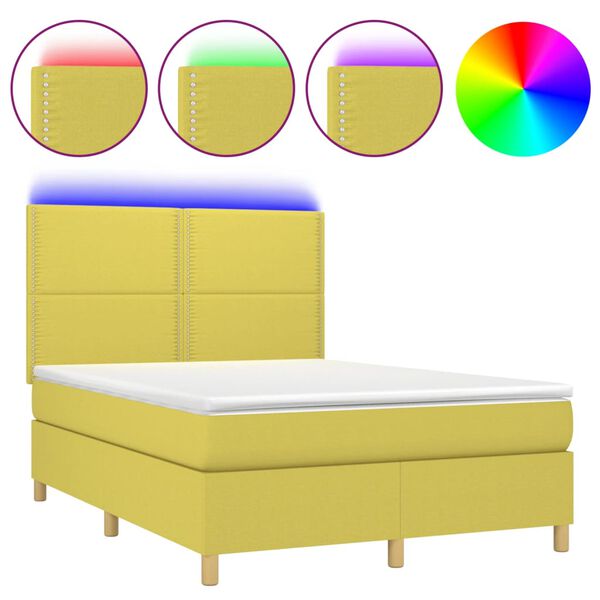 vidaXL Sommier &agrave; lattes de lit et matelas et LED Vert 140x200 cm Tissu