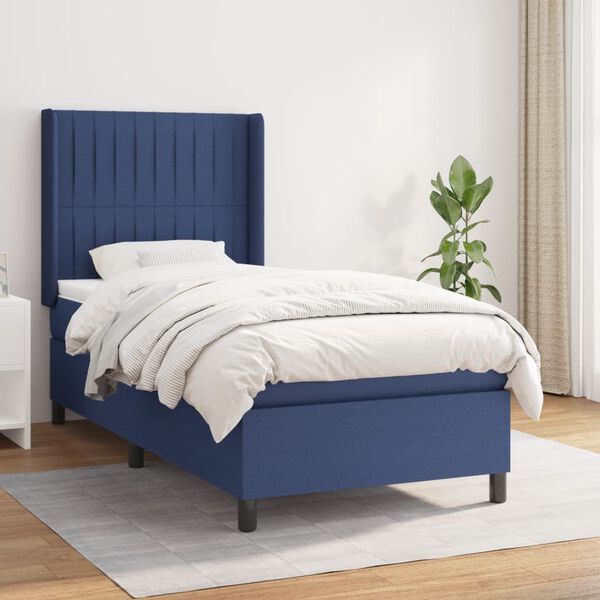 vidaXL Sommier &agrave; lattes de lit avec matelas Bleu 90x200 cm Tissu