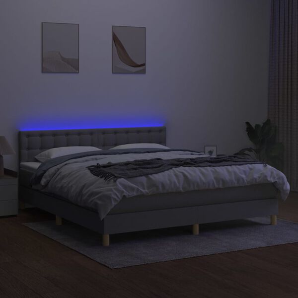 vidaXL Sommier &agrave; lattes de lit matelas LED Gris clair 160x200 cm Tissu