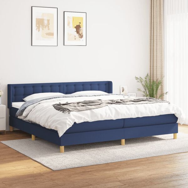 vidaXL Sommier &agrave; lattes de lit avec matelas Bleu 200x200 cm Tissu