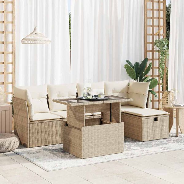 vidaXL Salon de jardin avec coussins 6 pcs beige r&eacute;sine tress&eacute;e