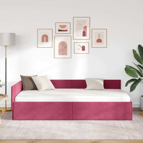 vidaXL Cadre de lit d'angle Bordeaux 80 cm x 200 cm Velours
