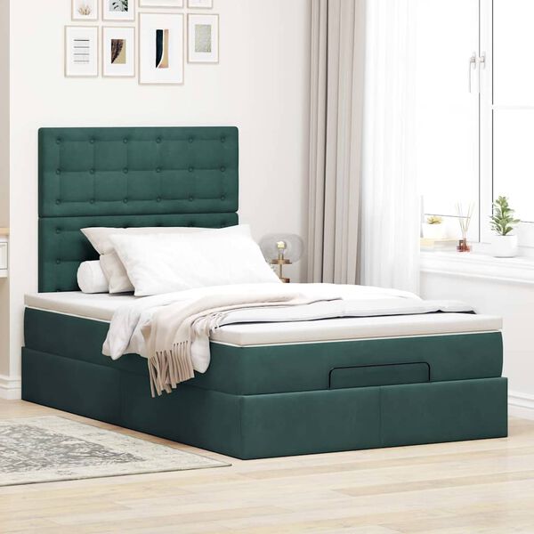 vidaXL Cadre de lit ottoman avec matelas vert fonc&eacute; 120x200 cm velours