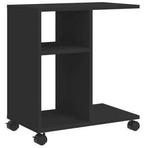 vidaXL Table d'appoint avec roues noir 50x30x55 cm bois d'ing&eacute;nierie