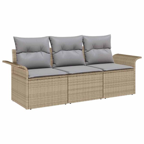 vidaXL Ensemble de canap&eacute; de jardin 3 pcs Beige Poly rotin