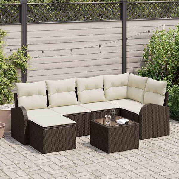 vidaXL Ensemble de canap&eacute; de jardin 7 pcs Marron polyrotin