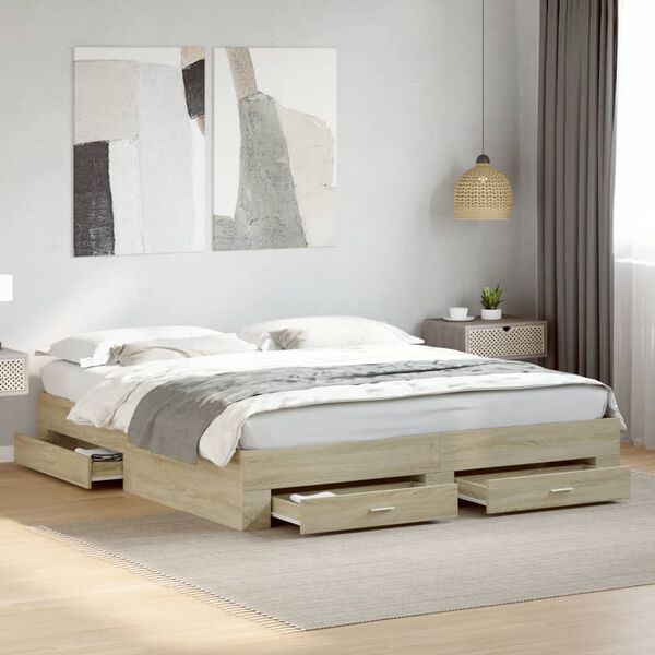 vidaXL Cadre de lit avec tiroirs sans matelas ch&ecirc;ne sonoma 200x200 cm