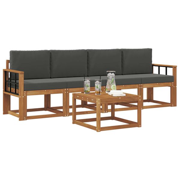 vidaXL Ensemble de canap&eacute;s d'ext&eacute;rieur 5 pcs Naturel et Anthracite