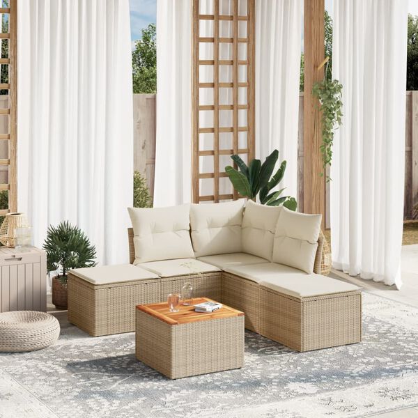 vidaXL Salon de jardin avec coussins 6 pcs beige r&eacute;sine tress&eacute;e