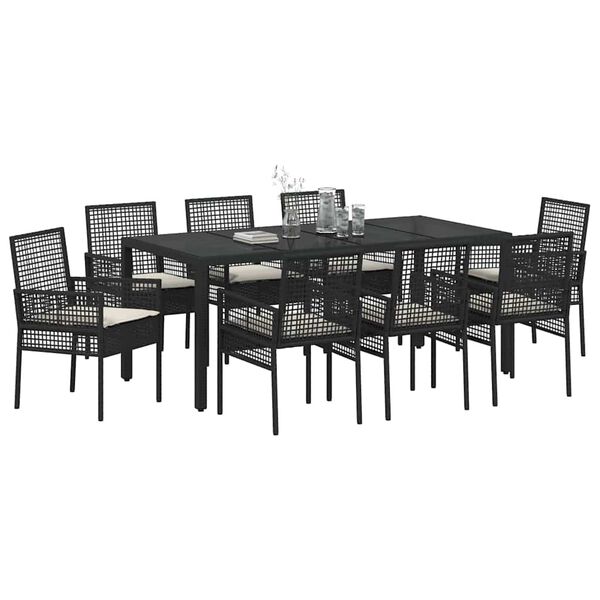vidaXL Ensemble de salle &agrave; manger pour jardin 9 pcs Noir polyrotin