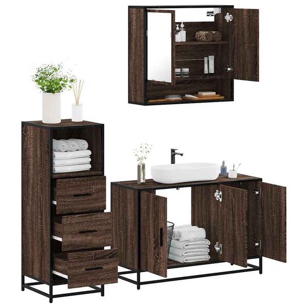 vidaXL Ensemble de meubles de salle de bain 3 pcs Ch&ecirc;ne marron