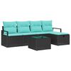 vidaXL Ensemble de Canap&eacute;s 6 pcs Noir et turquoise polyrotin