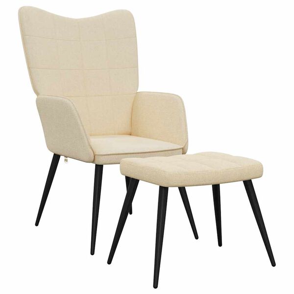 vidaXL Chaise de relaxation avec tabouret Cr&egrave;me Tissu