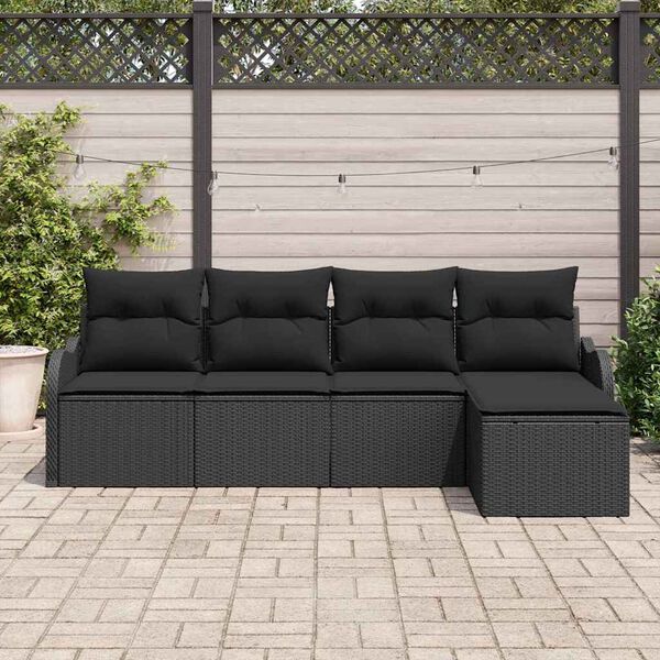 vidaXL Ensemble de canap&eacute; de jardin avec stockage 5 pcs Noir polyrotin