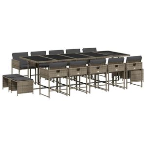 vidaXL Ensemble &agrave; manger de jardin 15 pcs coussins gris r&eacute;sine tress&eacute;e