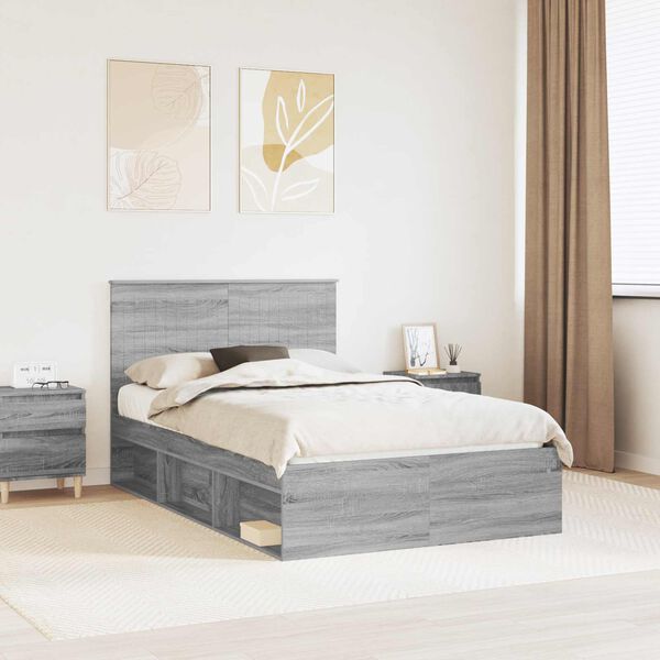 vidaXL Cadre de lit Gris Sonoma 120 x 190 cm Bois de pin massif