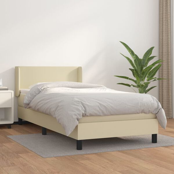 vidaXL Sommier &agrave; lattes de lit avec matelas Cr&egrave;me 90x190 cm Similicuir