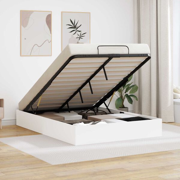 vidaXL Cadre de lit ottoman Blanc 203 x 150 x 25 cm Bois d&rsquo;ing&eacute;nierie