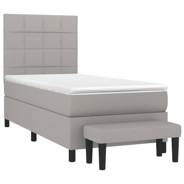 vidaXL Sommier &agrave; lattes de lit et matelas Gris clair 90x190 cm Tissu