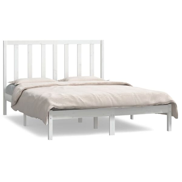 vidaXL Cadre de lit sans matelas blanc 135x190 cm bois de pin massif