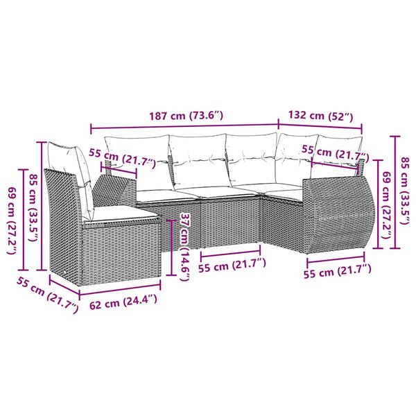 vidaXL Salon de jardin 5 pcs avec coussins noir r&eacute;sine tress&eacute;e