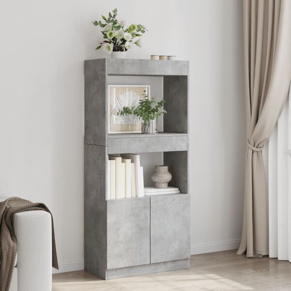 vidaXL Buffet haut gris b&eacute;ton 63x33x140 cm bois d'ing&eacute;nierie