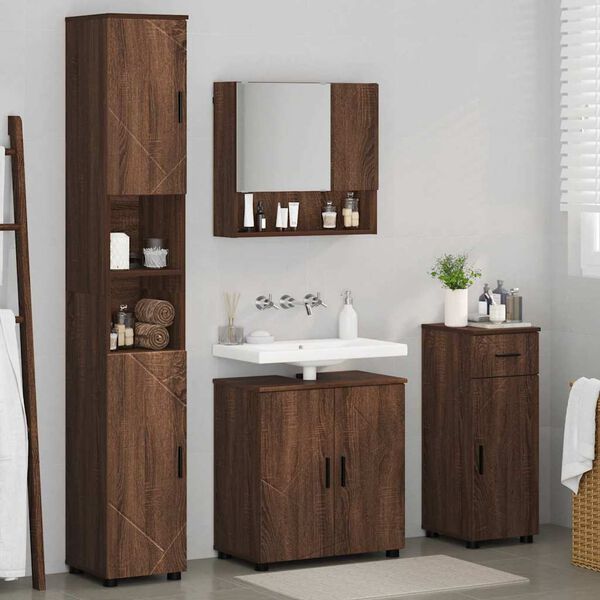 vidaXL Ensemble de mobilier de salle de bain 4 pcs Ch&ecirc;ne brun