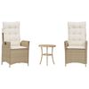 vidaXL Ensemble de bistro 3 pcs avec coussins beige r&eacute;sine tress&eacute;e