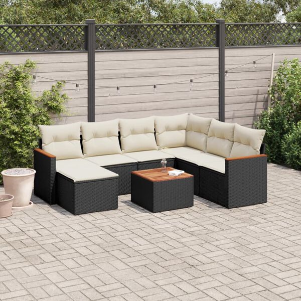 vidaXL Salon de jardin 8 pcs avec coussins noir r&eacute;sine tress&eacute;e