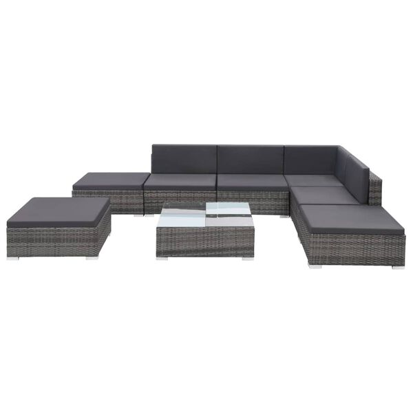 vidaXL Salon de jardin 8 pcs avec coussins R&eacute;sine tress&eacute;e Gris