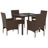 vidaXL Ensemble &agrave; manger de jardin et coussins 5pcs marron rotin verre