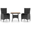 vidaXL Ensemble &agrave; d&icirc;ner de jardin 3 pcs R&eacute;sine tress&eacute;e et acacia Noir