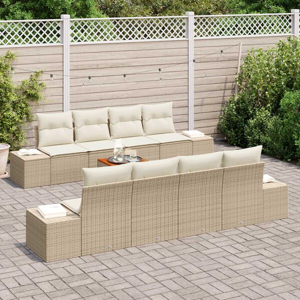 vidaXL Ensemble de canap&eacute; de jardin 9 pcs Beige et cr&egrave;me polyrotin