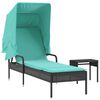 vidaXL Chaise longue avec auvent et table noir r&eacute;sine tress&eacute;e