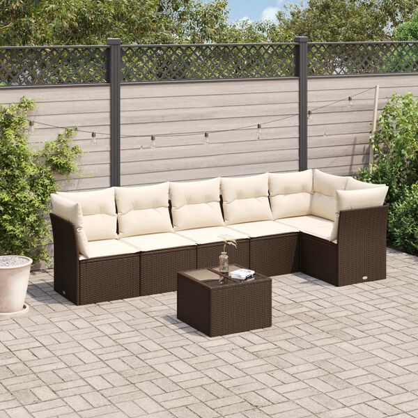 vidaXL Salon de jardin avec coussins 7 pcs marron r&eacute;sine tress&eacute;e