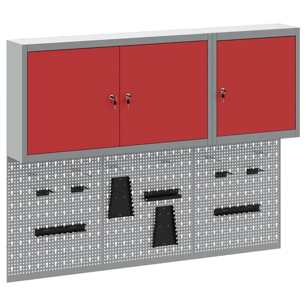 vidaXL Set de Cabinet d'Outils et Pegboard avec &eacute;tag&egrave;re 5 pcs Rouge